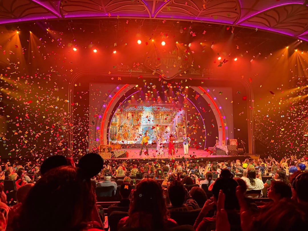 Confetti showered the audience in the Walt Disney Theatre on the Disney Wish after four Disney stage and screen stars performed a medley of "Encanto" songs on Oct. 7, 2026. The Disney Believe will debut the first stage adaptation of "Encanto."