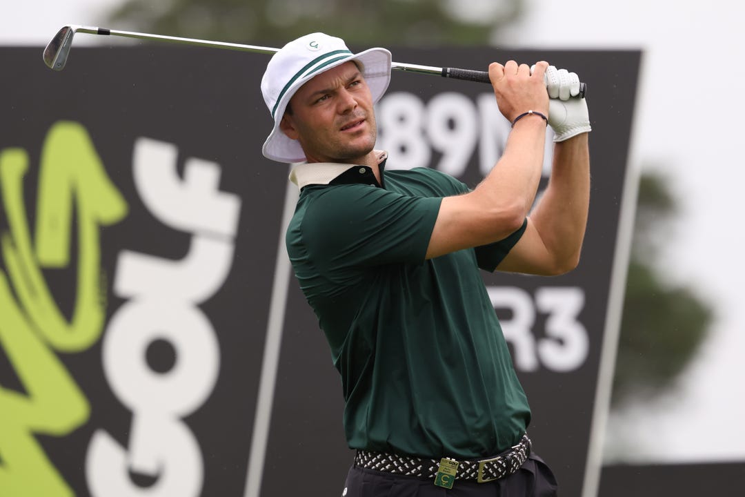 Martin Kaymer of team Cleeks Golf Club hits a tee shot on the fourth hole during the final round of the LIV Golf Virginia golf tournament at Robert Trent Jones Golf Club.